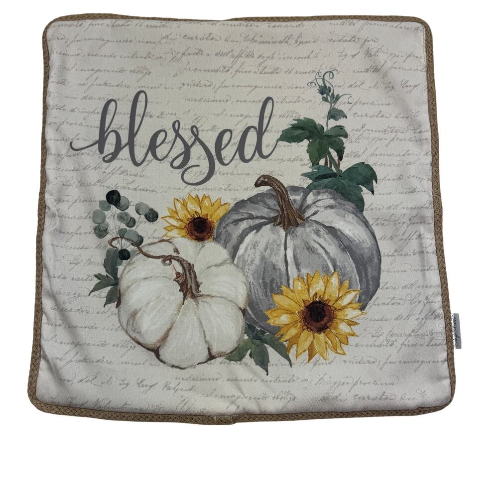 Loving Kindness Neutral Natural "Blessed" Fall Decorative Pillow Cover